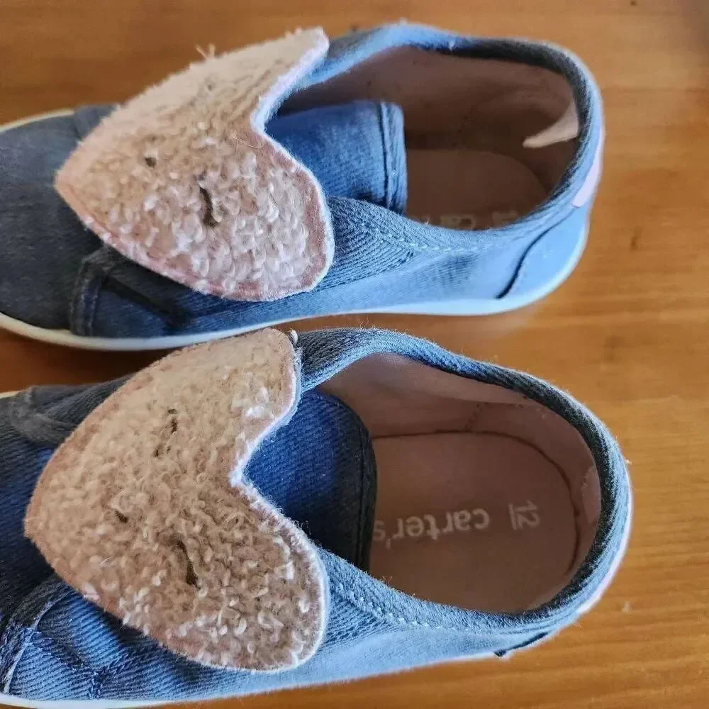 Carters girls toddler size 12 blue canvas pink fuzzy cutie smile happy heart sho